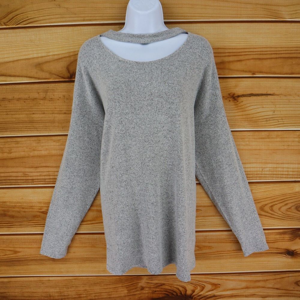 Maurices Sweater Cut-Out Neck Womens Sz 1X Gray Heathered Long Sleeve‎ VERY SOFT